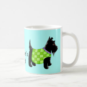 Caneca De Café Black Scottie Dog Green Blue Name Personalizado
