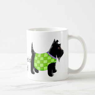 Caneca De Café Black Scottie Terrier Dog Green Name Personalizado