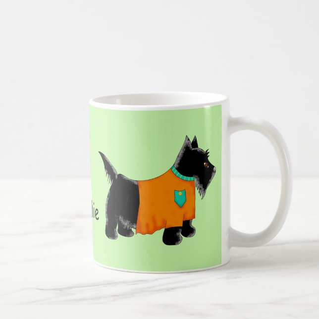 Caneca De Café Black Scottie Terrier Dog Orange Name Personalizad (Direita)