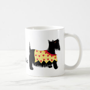 Caneca De Café Black Scottie Terrier Dog Yellow Name Personalizad