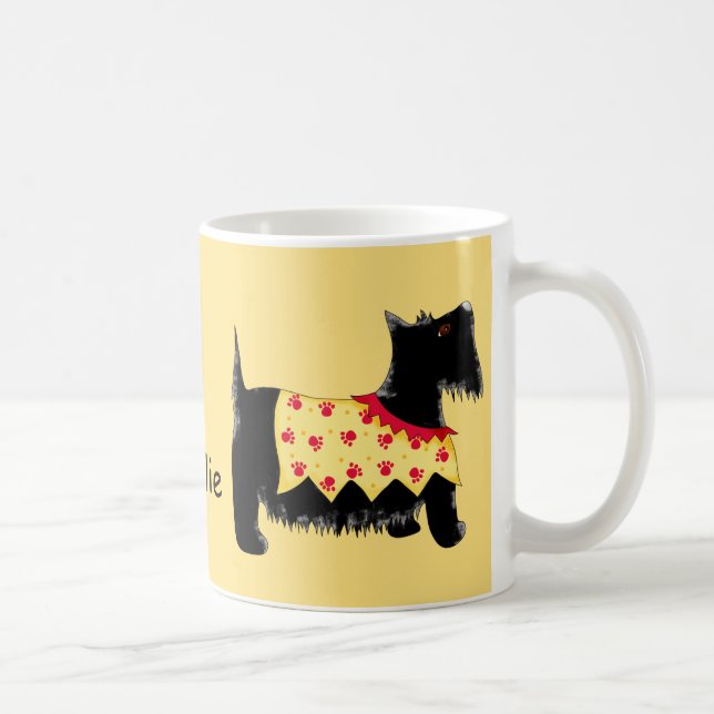 Caneca De Café Black Scottie Terrier Dog Yellow Name Personalizad (Direita)