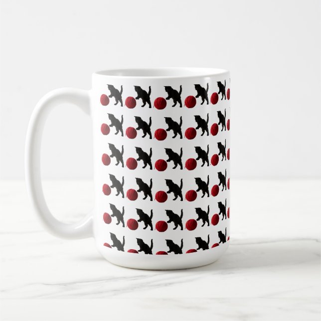 Caneca De Café Black Silhouette Kitty, with red wool Ball (Multi) (Esquerda)