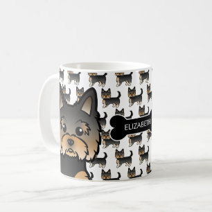 Caneca De Café Black & Tan Yorkie Com Nome e Osso Do Cão