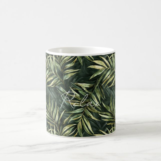 Caneca De Café Black Tropical Green Leaves (Centro)