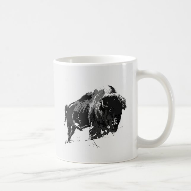 Caneca De Café Black & White Bison / Buffalo (Direita)