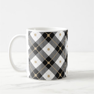 Caneca De Café Black White e Dourada Buffalo Xadrez Classic Mug