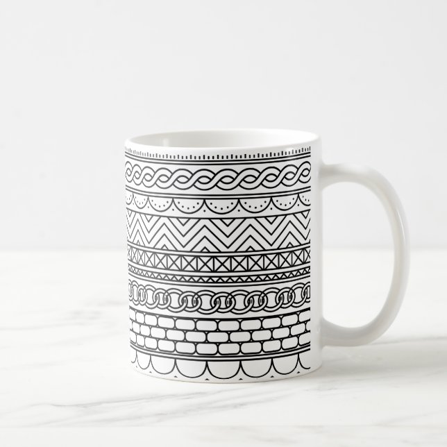 Caneca De Café Black & White Geometric Border Sampler Pattern (Direita)