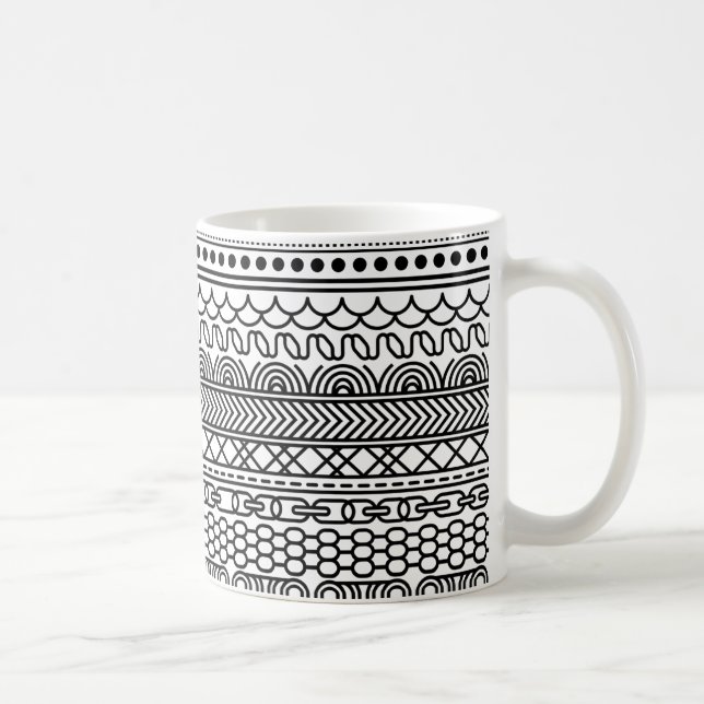 Caneca De Café Black & White Geometric Border Sampler Pattern (Direita)