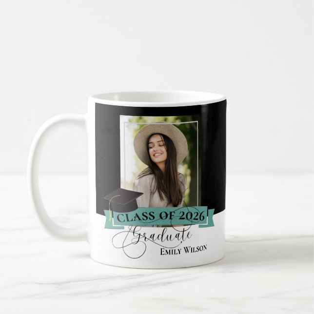 Caneca De Café Black & White Graduation Photo Mug – Class of 2026 (Esquerda)