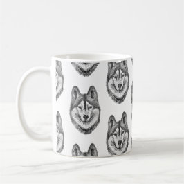 Caneca De Café Black & White Ink & Watercolor Siberian Husky