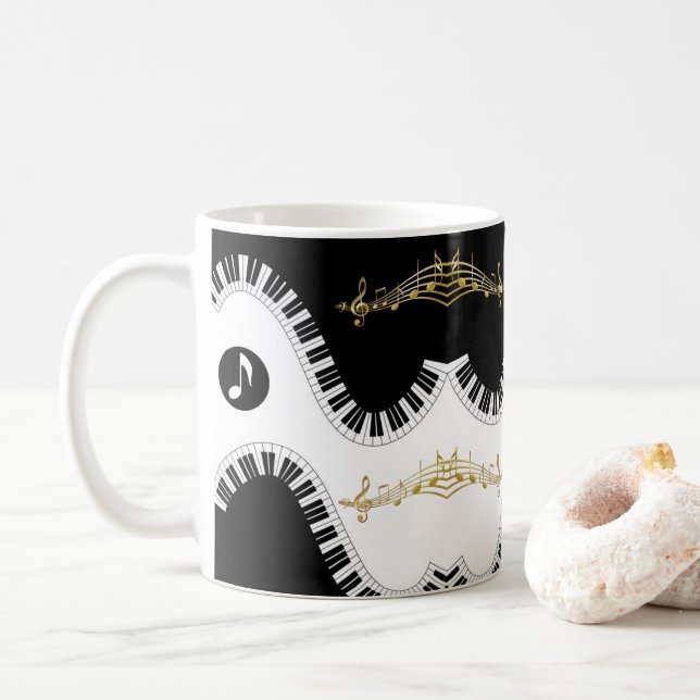 Caneca De Café Black White Piano Music Notes Mug (Com Donut)