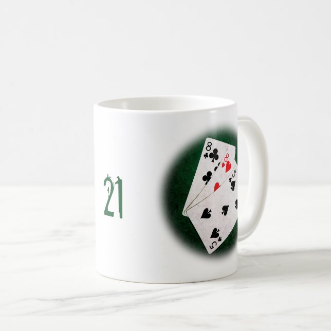 Caneca De Café Blackjack 21 ponto - Oito, Oito, Cinco (Frente Esquerda)