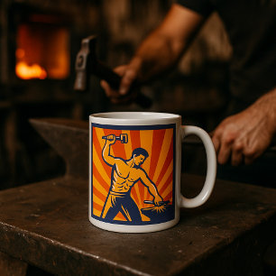 Caneca De Café Blacksmith Hammering Retro Strongman Labor