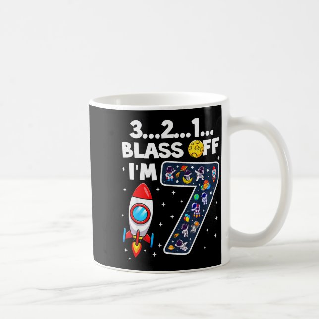 Caneca De Café Blast Off I'm 7 Years Old 7th Birthday Spaceship A (Direita)