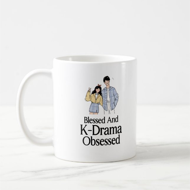 Caneca De Café Blessed and K-Drama Obsessed (Esquerda)