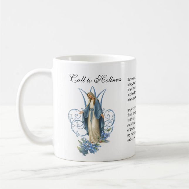 Caneca De Café Blessed Virgin Mary Floral Memorare Prayer Coffee (Esquerda)