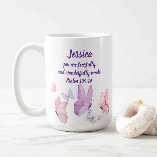 Caneca De Café Blissful Butterfly Psalm 139:14 Coffee Mug (Com Donut)