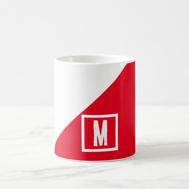 Caneca De Café Bloco clássico de cor vermelho e branco monograma (Centro)