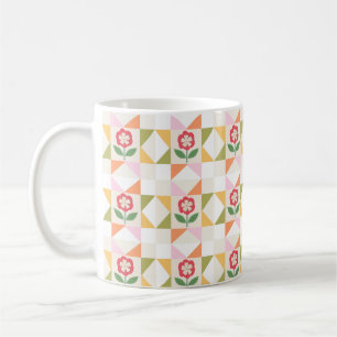 Caneca De Café Bloco de colcha de flor vermelha pequena