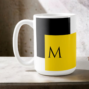 Caneca De Café Bloco de Cor Minimalista Simples com Inicial de Mo