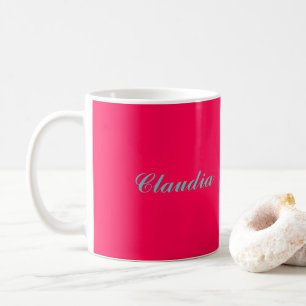Caneca De Café Bloco de cor monograma em rosa fúcsia quente