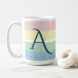 Caneca De Café Bloco de Cor Pastel Moderno Inicial & Nome Persona