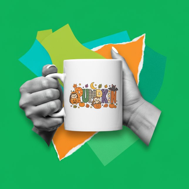Caneca De Café Bloco de Letras de Abóbora (Criador carregado)