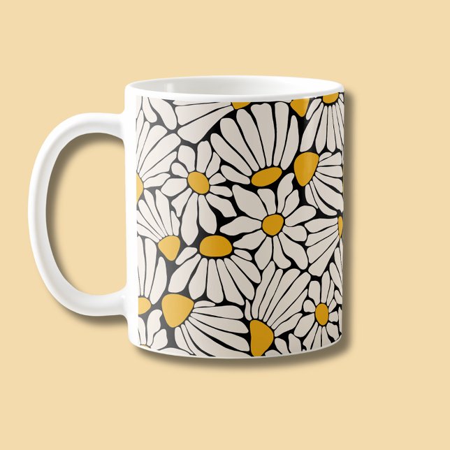 Caneca De Café Bloco moderno - impressão amarelo-floral (Retro floral daisy dream coffee mug)