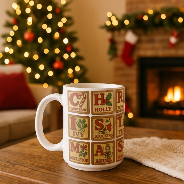 Caneca De Café Blocos de Madeira de Brinquedo Natal (Criador carregado)