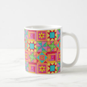 Caneca De Café Blocos multicoloridos da edredão de retalhos