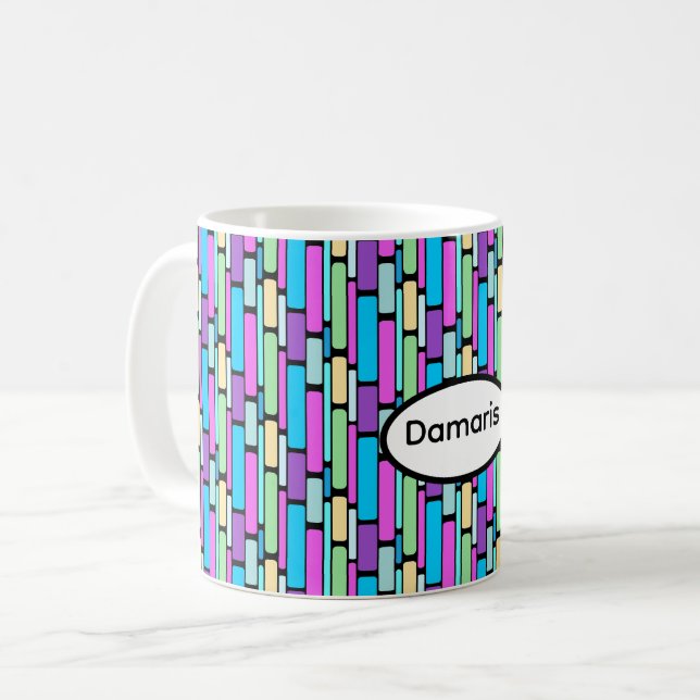 Caneca De Café Blocos Retro Coloridos (Frente Esquerda)