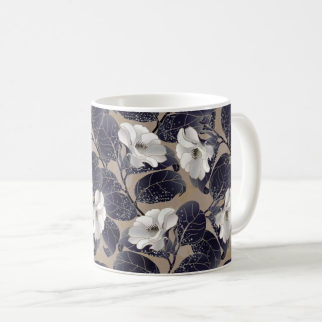Caneca De Café Blogue Floral Branco Elegante (Frente Esquerda)