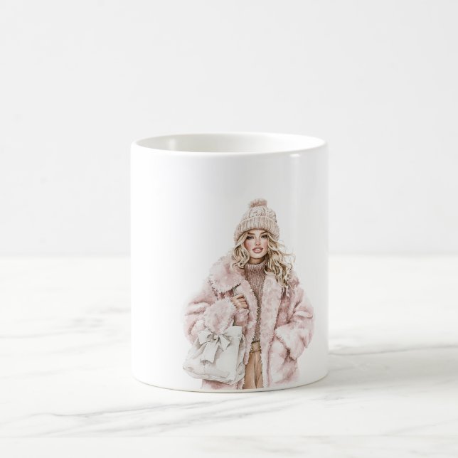 Caneca De Café Blond Girl Blush Pink Hat Jacket (Centro)