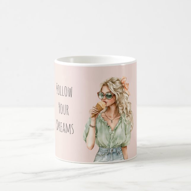 Caneca De Café Blond Girl Peach Bow Ice Cream Cone (Centro)