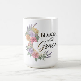 Caneca De Café Bloom com Grace Elegant Floral Woman Silhouette