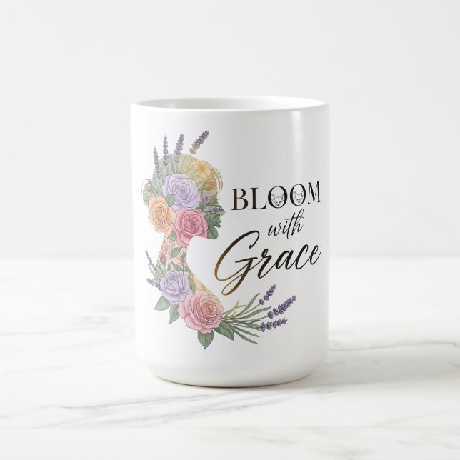 Caneca De Café Bloom com Grace Elegant Floral Woman Silhouette (Centro)