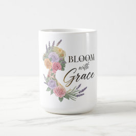 Caneca De Café Bloom com Grace Elegant Floral Woman Silhouette