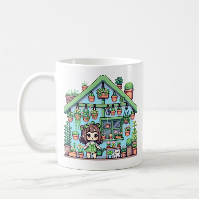Caneca De Café Bloom com Grace | Rapariga Kawaii com Plantas (Esquerda)