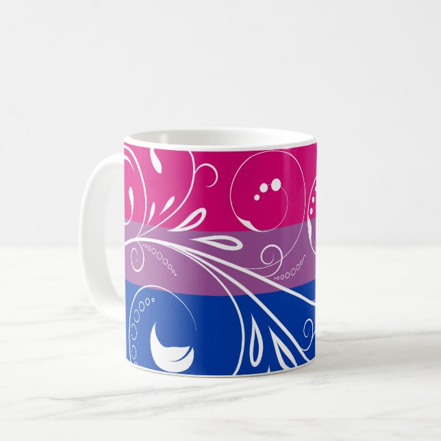 Caneca De Café Bloom Floral Mínimo de Sinalizador de Orgulho Bi (Frente Esquerda)