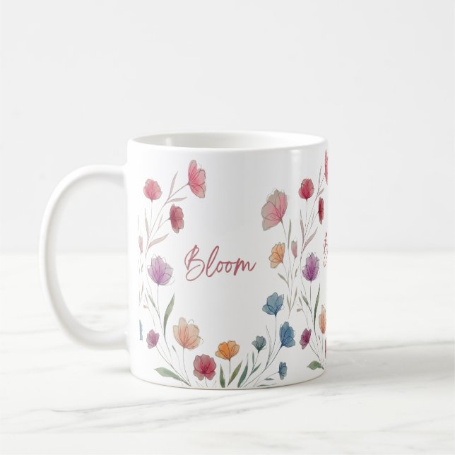 Caneca De Café Bloom Floral Soft Pastel Botanical Inspirational  (Esquerda)