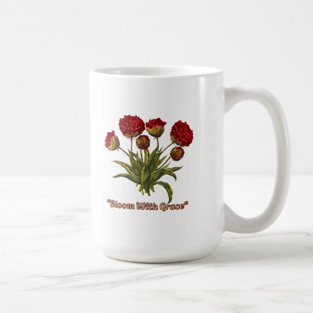 Caneca De Café Bloom With Grace Floral | Elegant Botanical Quote (Direita)