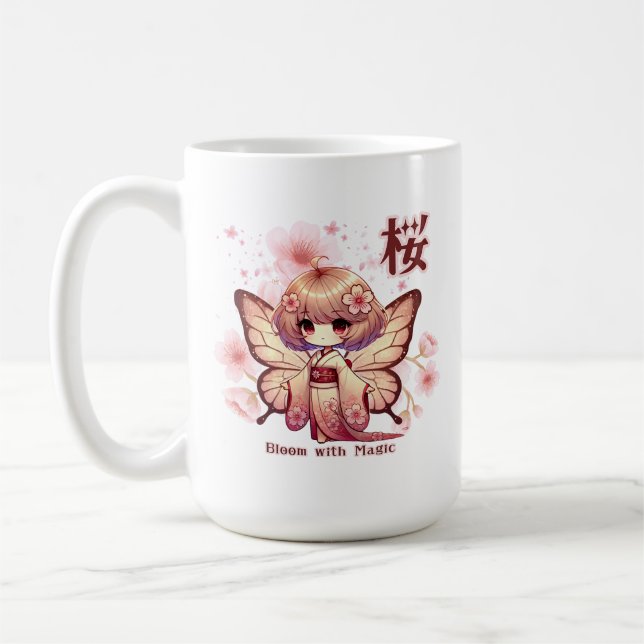 Caneca De Café Bloom with Magic - Kawaii Sakura Fairy (Esquerda)