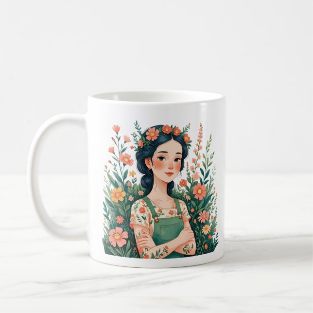 Caneca De Café Blooming Gardener - Lady Gardener with Flowers (Esquerda)