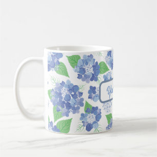 Caneca De Café Blooms de Hydrangea Azul Personalizados