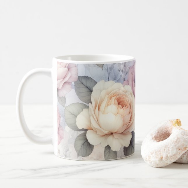 Caneca De Café Blossomas de Rosa elegantes (Com Donut)
