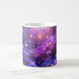 Caneca De Café Blossomas em cascata da Lavanda da meia-noite