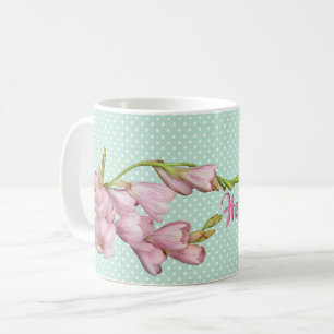 Caneca De Café Blossoms Modernos de Cereja Menina Verde Olá Linda