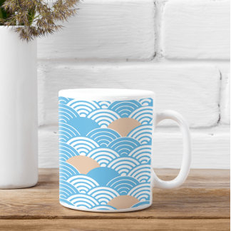 Caneca De Café Blue and Beige Japanese Wave Pattern 