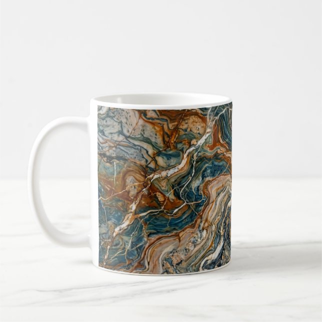 Caneca De Café Blue and Gold Marble Swirl Pattern Coffee Mug (Esquerda)