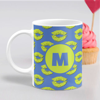 Caneca De Café Blue and Green XOXO Kissing Lips Personalized